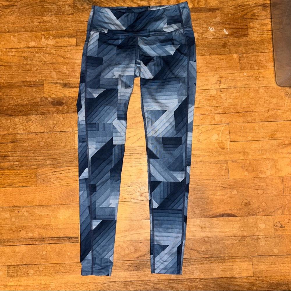 Athleta Small Blue Geometric Chaturanga Leggings S Blue Frost